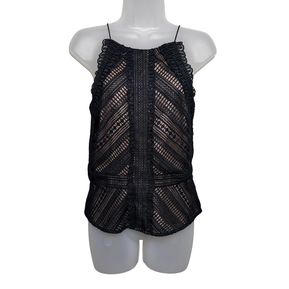 White House Black Market Geometric Lace Trim Spaghetti Strap Cami Top Womens 10‎
